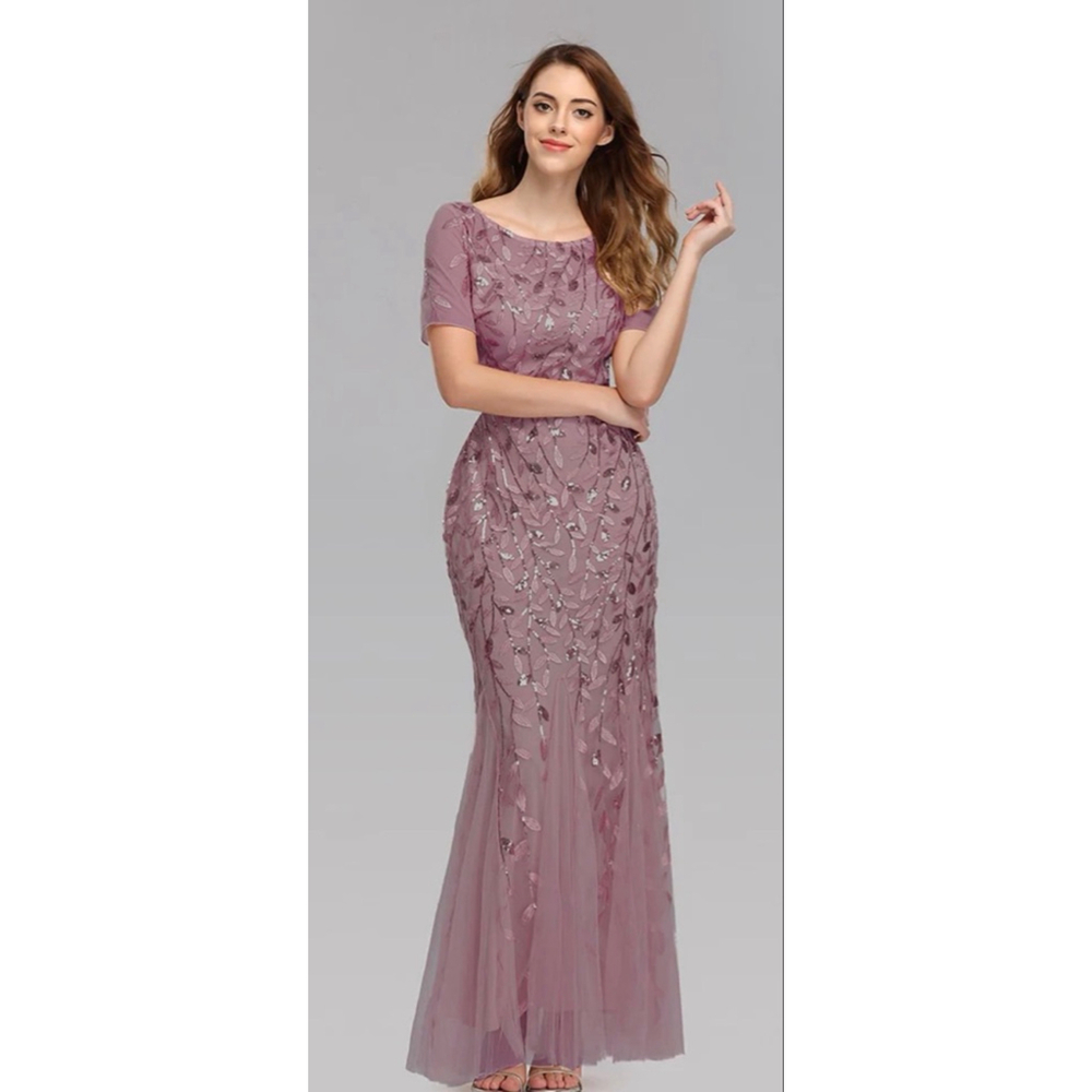 NEW Elegant Mother of Bride Sequin Mermaid Embroidery Evening Dress XL